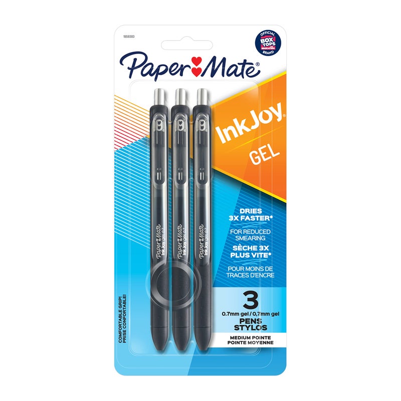 Paper Mate أقلام جيل إنك جوي من بيبر ميت، نقطة متوسطة، أسود، 3 قطع - Image 1